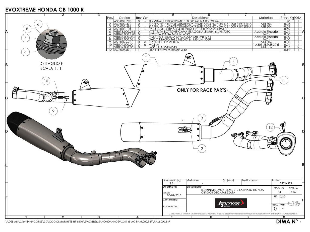 HP CORSE Honda CB1000R Slip-on Exhaust "Evoxtreme Satin Single" (low position)