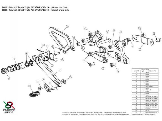 TH06 - BONAMICI RACING Triumph Street Triple (2017 – ) Adjustable Rearset