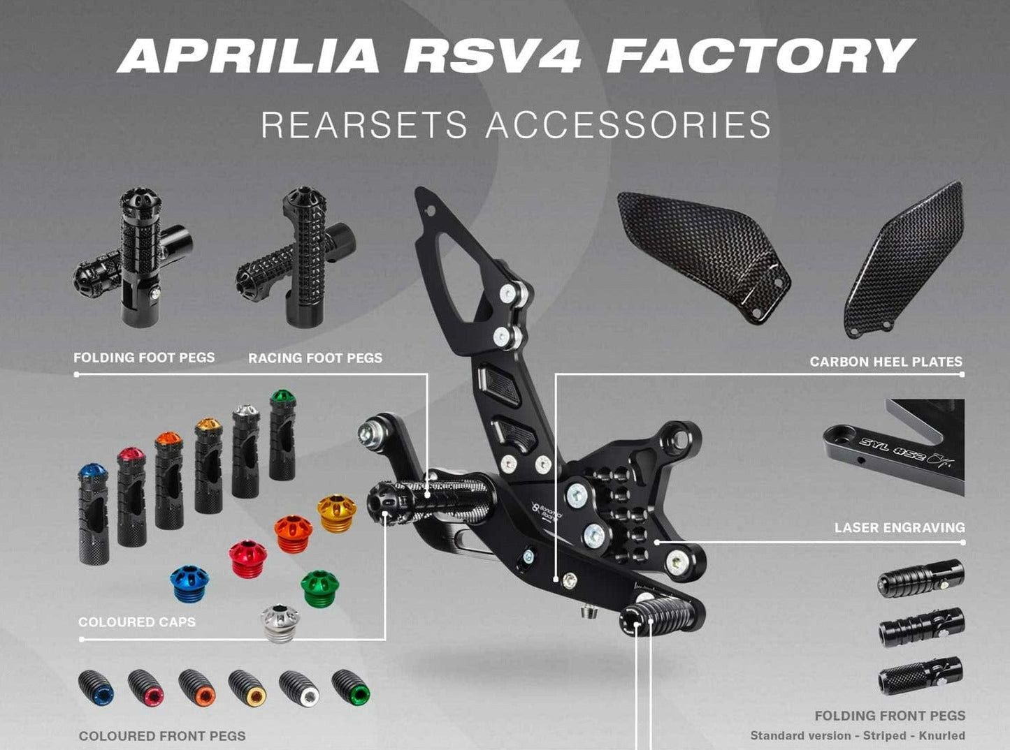 A005S - BONAMICI RACING Aprilia RSV4 / Tuono V4 (2017+) Adjustable Rearset (street; with brake light kit)