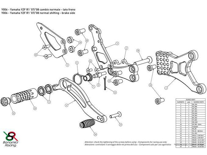 Y006 - BONAMICI RACING Yamaha YZF-R1 (07/08) Adjustable Rearset