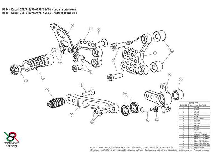 D916 - BONAMICI RACING Ducati Superbike 916 / 748 / 996 / 998 Adjustable Rearset