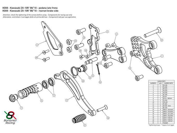 K008 - BONAMICI RACING Kawasaki ZX-10R (08/10) Adjustable Rearset