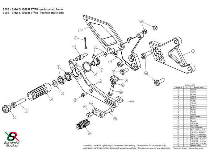 B006 - BONAMICI RACING BMW S1000R (17/20) Adjustable Rearset