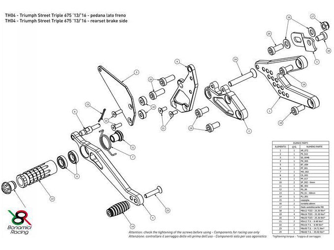 TH04 - BONAMICI RACING Triumph Street Triple (13/16) Adjustable Rearset