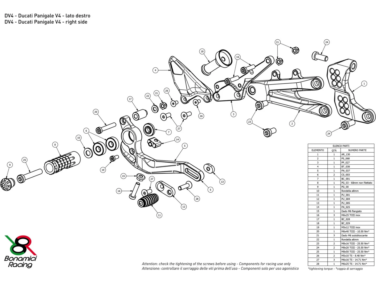 DV4 - BONAMICI RACING Ducati Panigale V4 (2018+) Adjustable Rearset