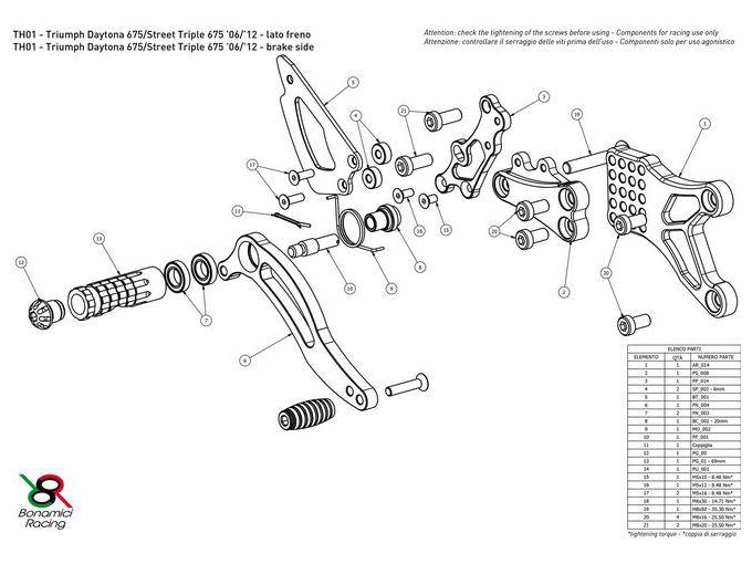 TH01 - BONAMICI RACING Triumph Street Triple (08/12) Adjustable Rearset