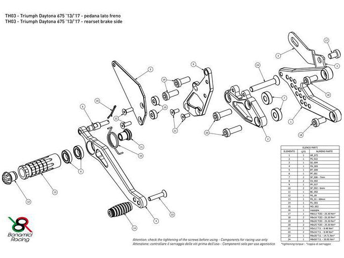 TH03 - BONAMICI RACING Triumph Daytona 675 (13/17) Adjustable Rearset