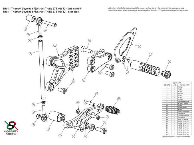 TH01 - BONAMICI RACING Triumph Street Triple (08/12) Adjustable Rearset