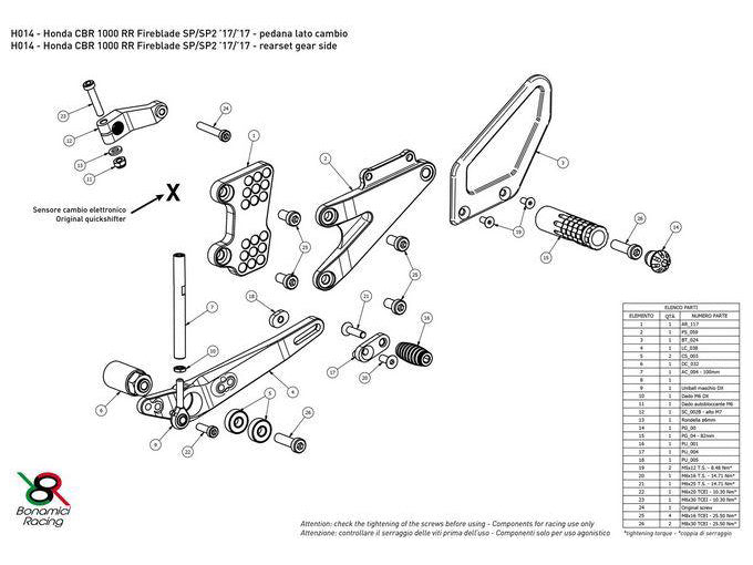 H014 - BONAMICI RACING Honda CBR1000RR SP / SP2 (17/19) Adjustable Rearset