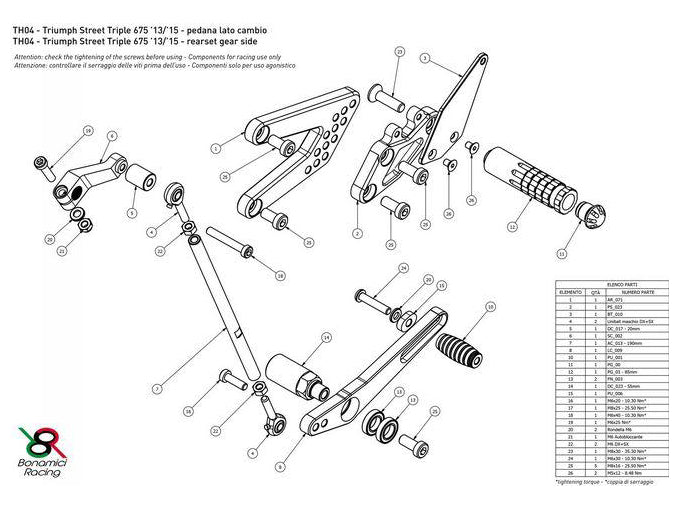 TH04 - BONAMICI RACING Triumph Street Triple (13/16) Adjustable Rearset