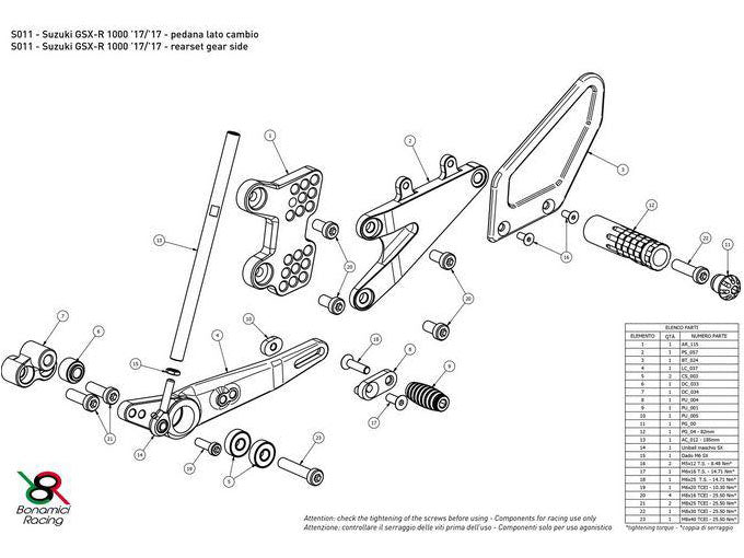 S011 - BONAMICI RACING Suzuki GSX-R1000 (2017+) Adjustable Rearset