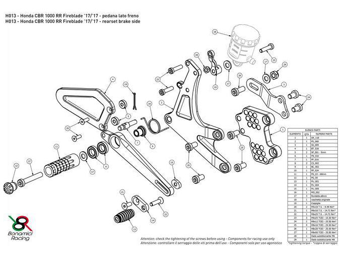 H013 - BONAMICI RACING Honda CBR1000RR (17/19) Adjustable Rearset