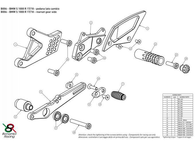 B006 - BONAMICI RACING BMW S1000R (17/20) Adjustable Rearset