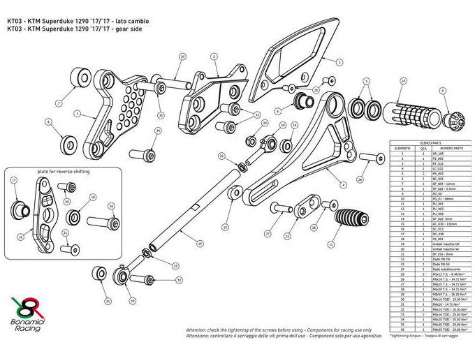 KT03 - BONAMICI RACING KTM 1290 Super Duke R / GT (17/19) Adjustable Rearset