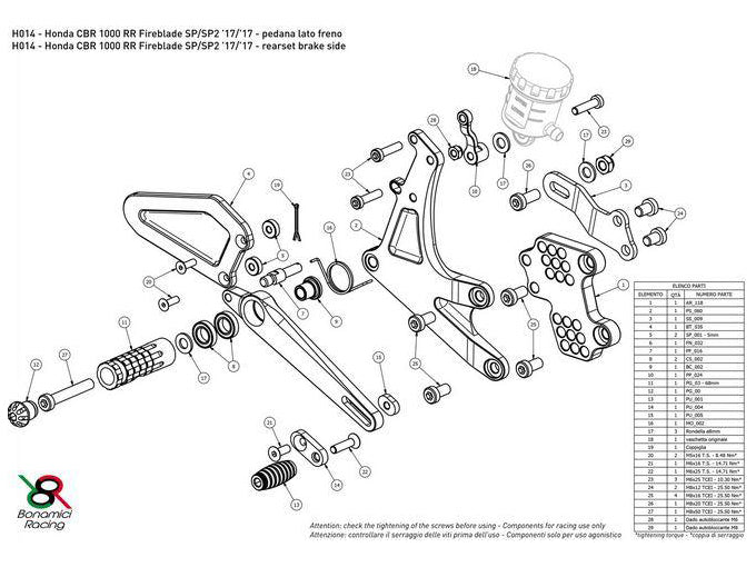 H014 - BONAMICI RACING Honda CBR1000RR SP / SP2 (17/19) Adjustable Rearset