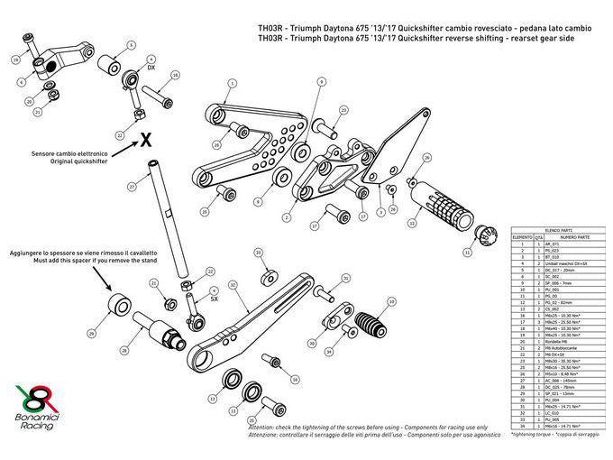 TH03R - BONAMICI RACING Triumph Daytona 675 (13/17) Adjustable Rearset