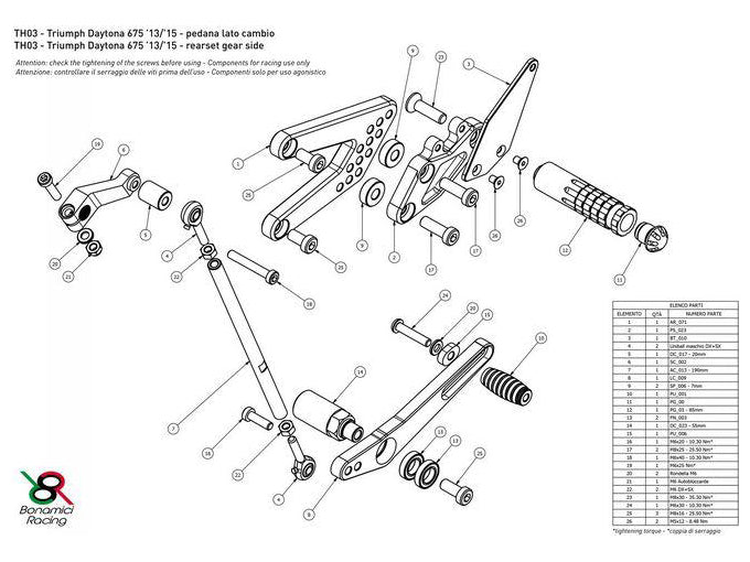 TH03 - BONAMICI RACING Triumph Daytona 675 (13/17) Adjustable Rearset