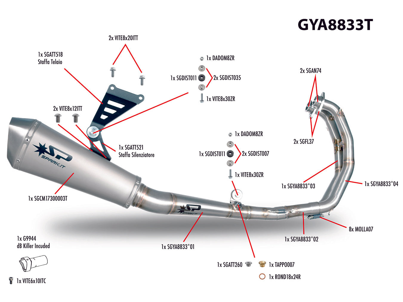 SPARK Yamaha YZF-R3 (2015+) Full Titanium Exhaust System "Konix" (racing)