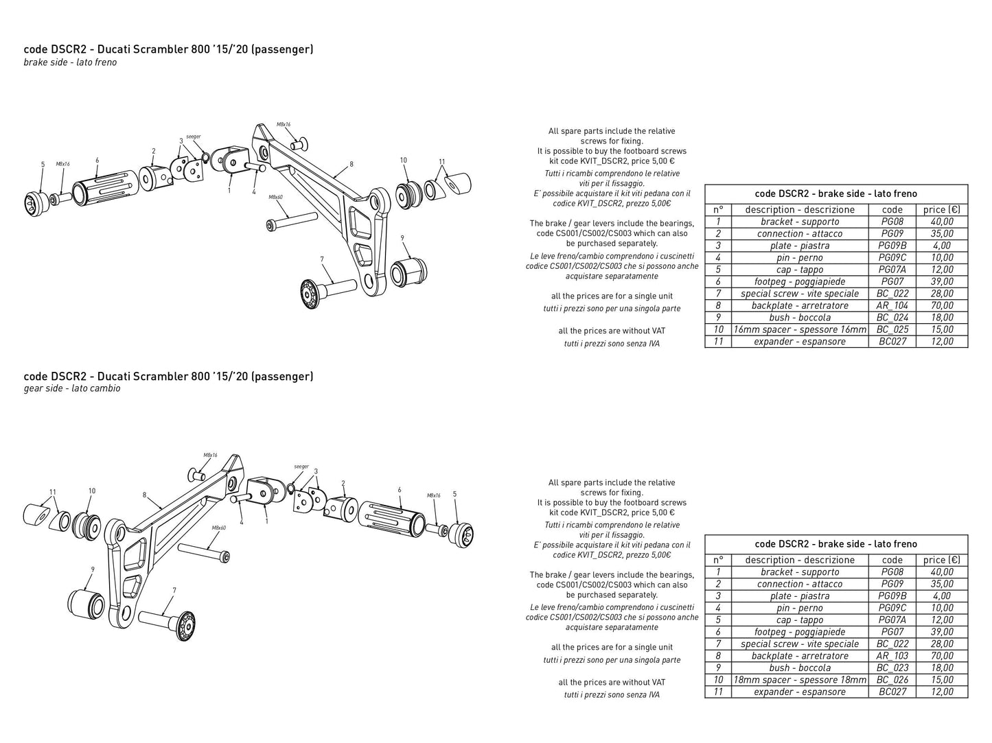 DSTR2 - BONAMICI RACING Ducati Streetfighter V4 (2020+) Adjustable Rearset Kit