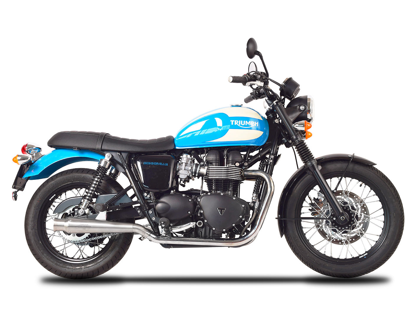 SPARK Triumph Bonneville T100 (02/16) Double Slip-on Exhaust "Trumpet" (racing)