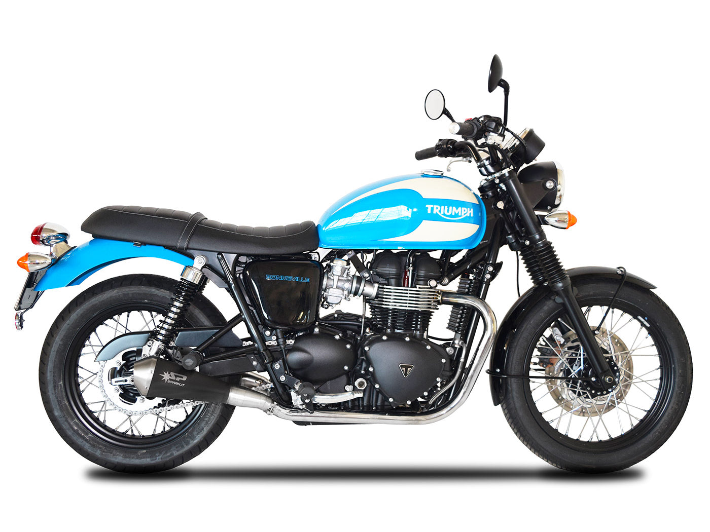 SPARK Triumph Bonneville T100 (02/16) Double Slip-on Exhaust "Megaphone" (racing)