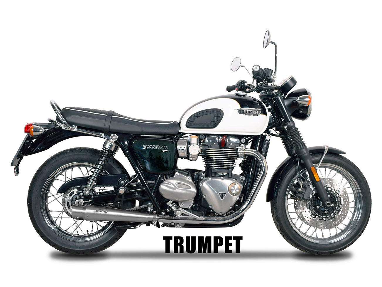 SPARK Triumph Bonneville T120 Double Slip-on Exhaust "Trumpet" (EU homologated; polished)