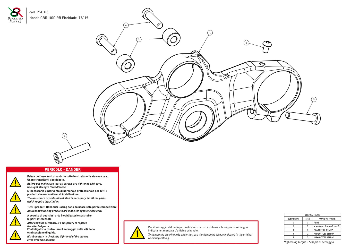 PSB2 - BONAMICI RACING BMW S1000RR (19/22) Triple Clamps Top Plate (street)