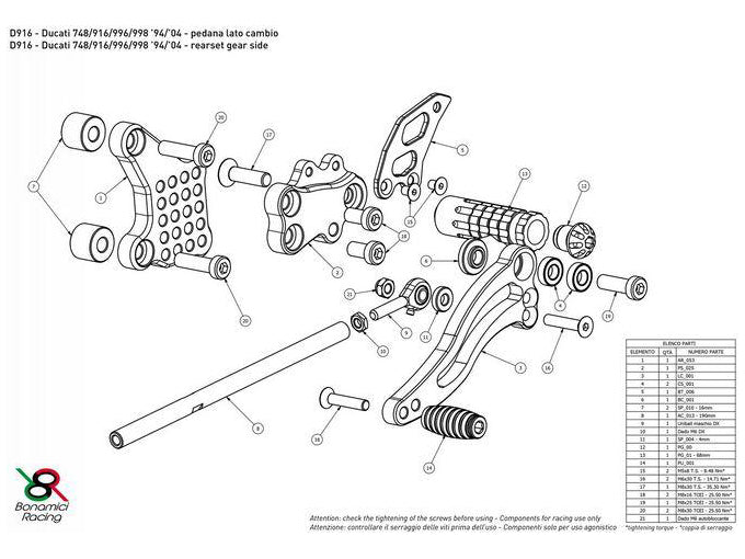 D916 - BONAMICI RACING Ducati Superbike 916 / 748 / 996 / 998 Adjustable Rearset