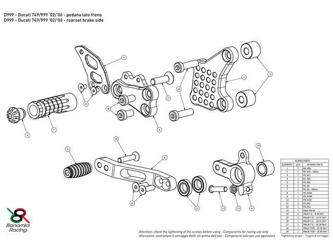 D999 - BONAMICI RACING Ducati Superbike 749 / 999 Adjustable Rearset