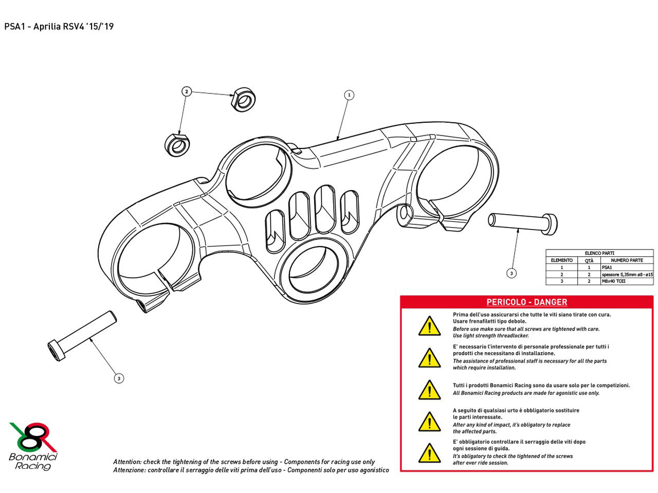 PSA1 - BONAMICI RACING Aprilia RSV4 Triple Clamps Top Plate (street)