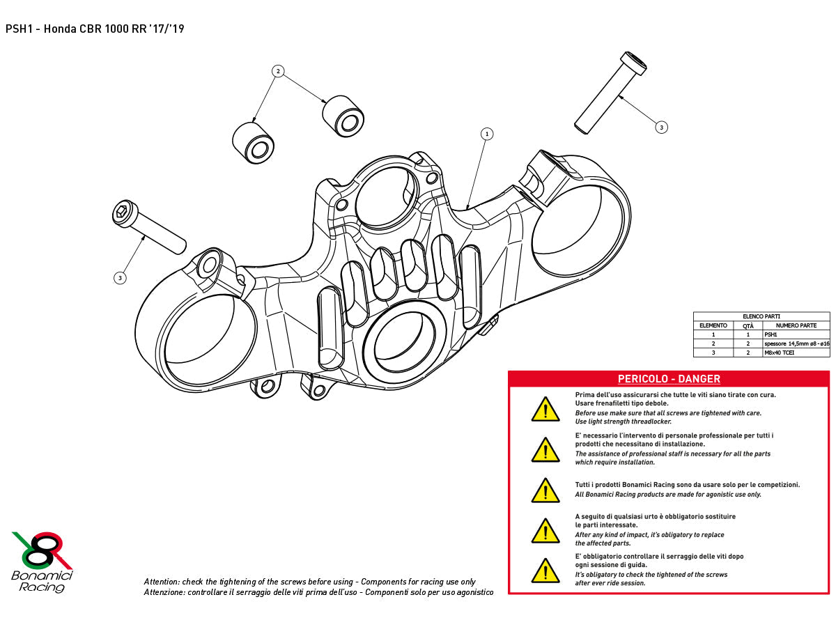PSH1 - BONAMICI RACING Honda CBR1000RR (17/19) Triple Clamps Top Plate (street)