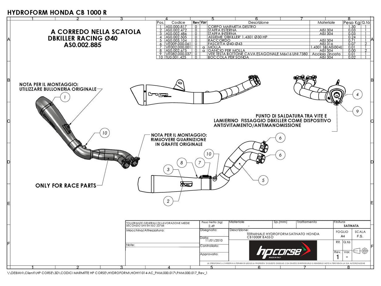 HP CORSE Honda CB1000R Slip-on Exhaust "Hydroform Black Single" (low position)