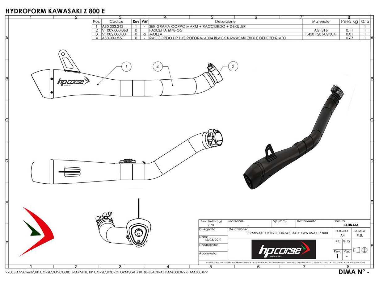 HP CORSE Kawasaki Z800/E Slip-on Exhaust "Hydroform Satin" (EU homologated)