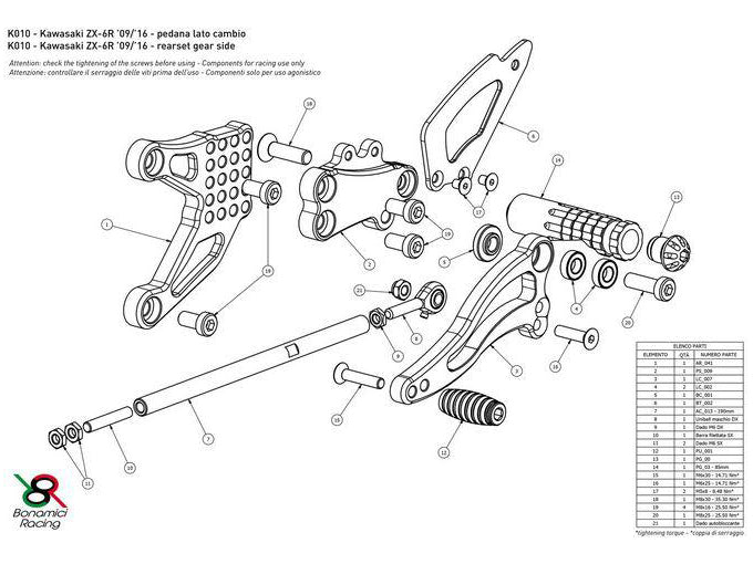 K010 - BONAMICI RACING Kawasaki ZX-6R (09/18) Adjustable Rearset