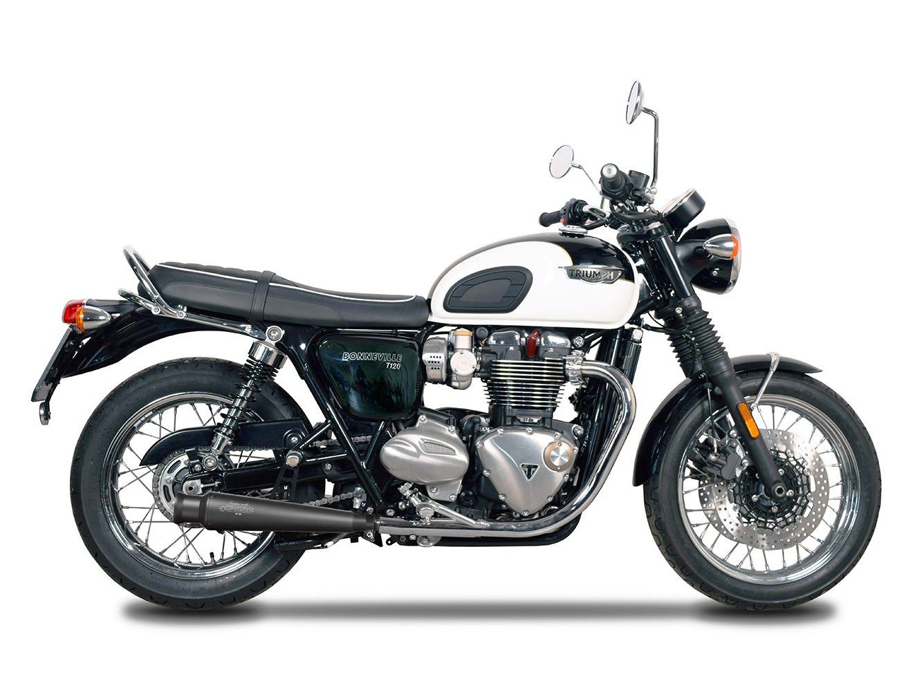 SPARK Triumph Bonneville T120 Double Slip-on Exhaust "Trumpet" (EU homologated; black)