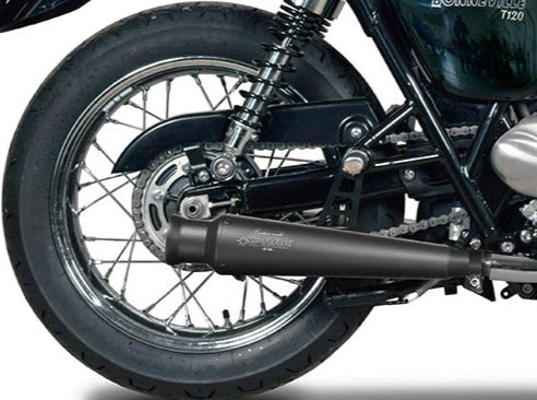 SPARK Triumph Bonneville T120 Double Slip-on Exhaust "Trumpet" (EU homologated; black)
