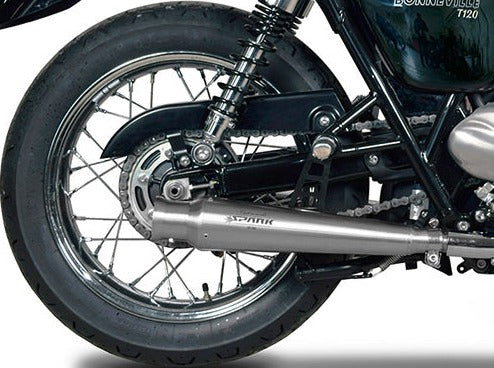 SPARK Triumph Bonneville T120 Double Slip-on Exhaust "Trumpet" (EU homologated; polished)