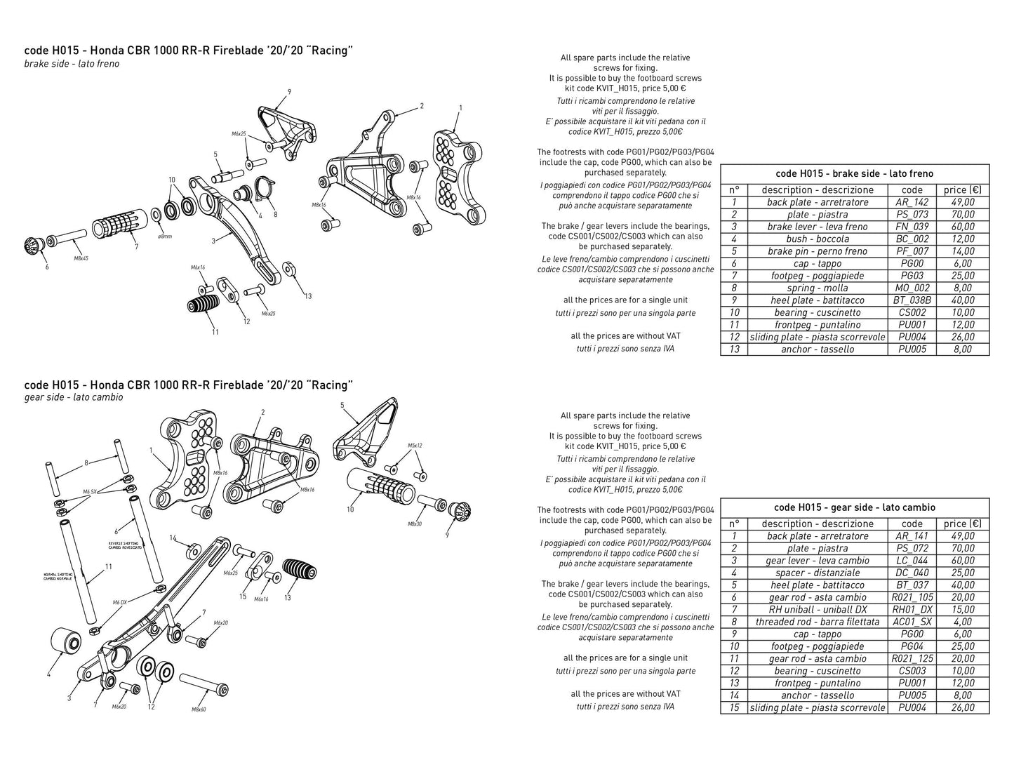 H015 - BONAMICI RACING Honda CBR1000RR-R (2020+) Adjustable Rearset (racing)