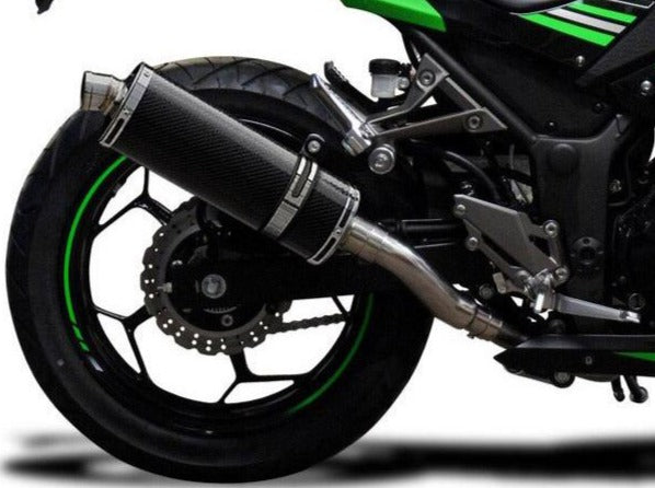 DELKEVIC Kawasaki Ninja 300 Full Exhaust System with Stubby 14" Carbon Silencer